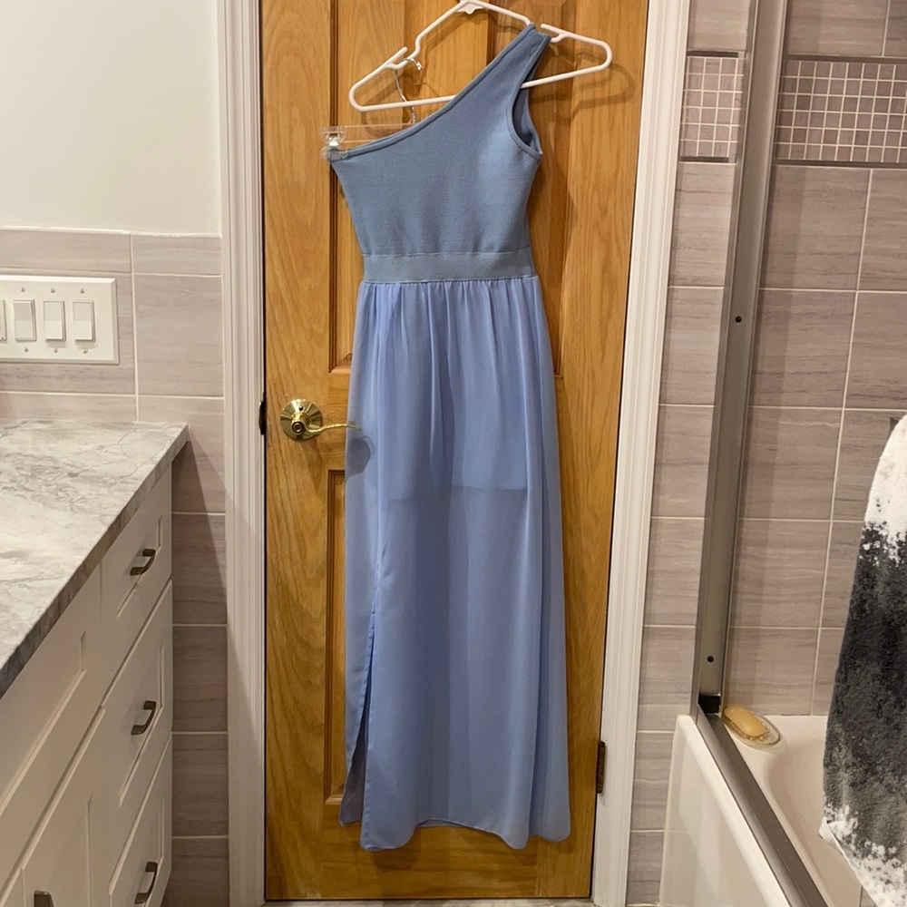 Streta Sky Blue One Shoulder Gown